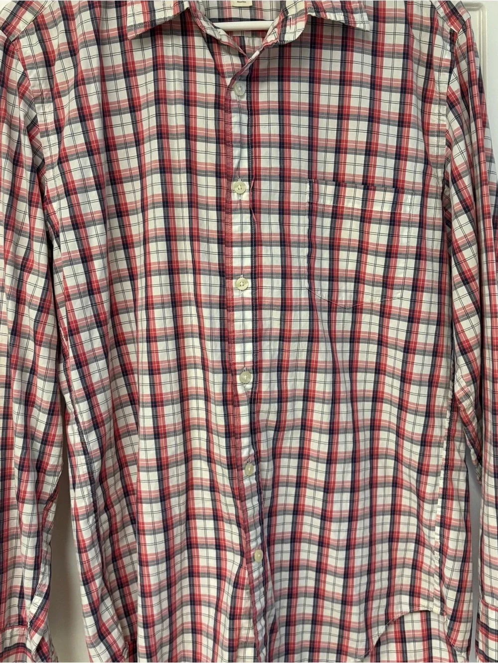 J. Crew Men’s Red and Navy Plaid Button-Down Shirt